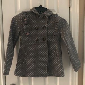 NWT grey w/ pink polka dots pea coat size 10/12